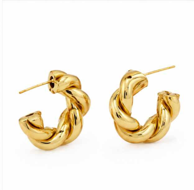 Twisted Gold Hoop Earrings - Image 4