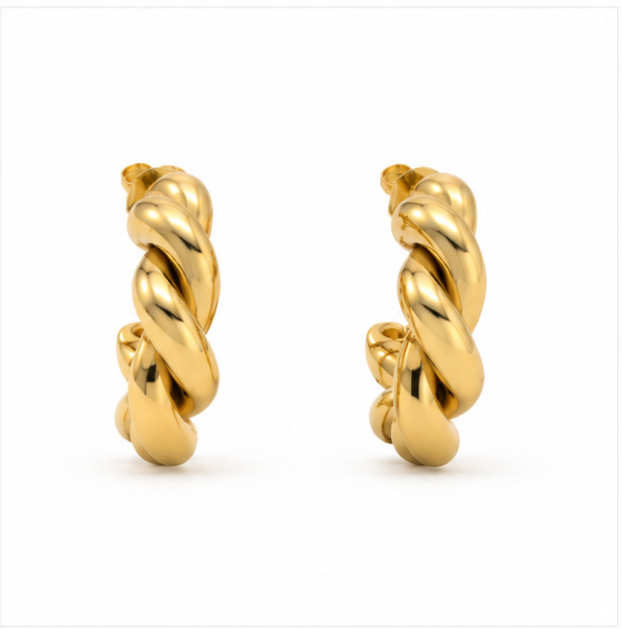 Twisted Gold Hoop Earrings - Image 2