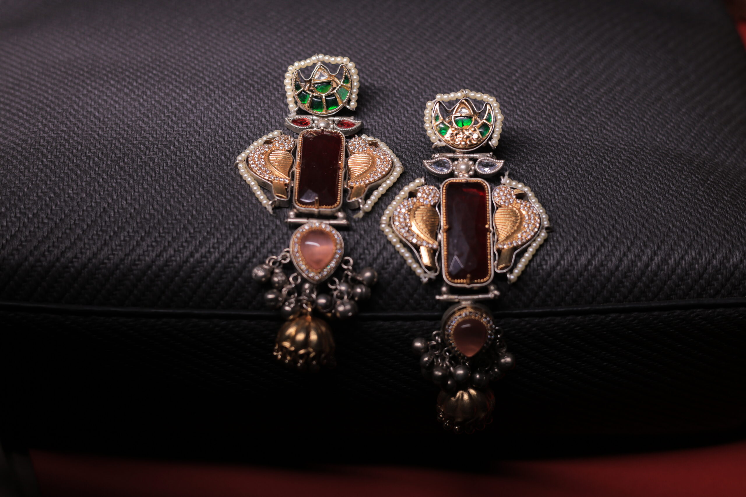 RIVSAM MAHIRA Heritage Maroon Statement Jhumka Earrings - Image 2