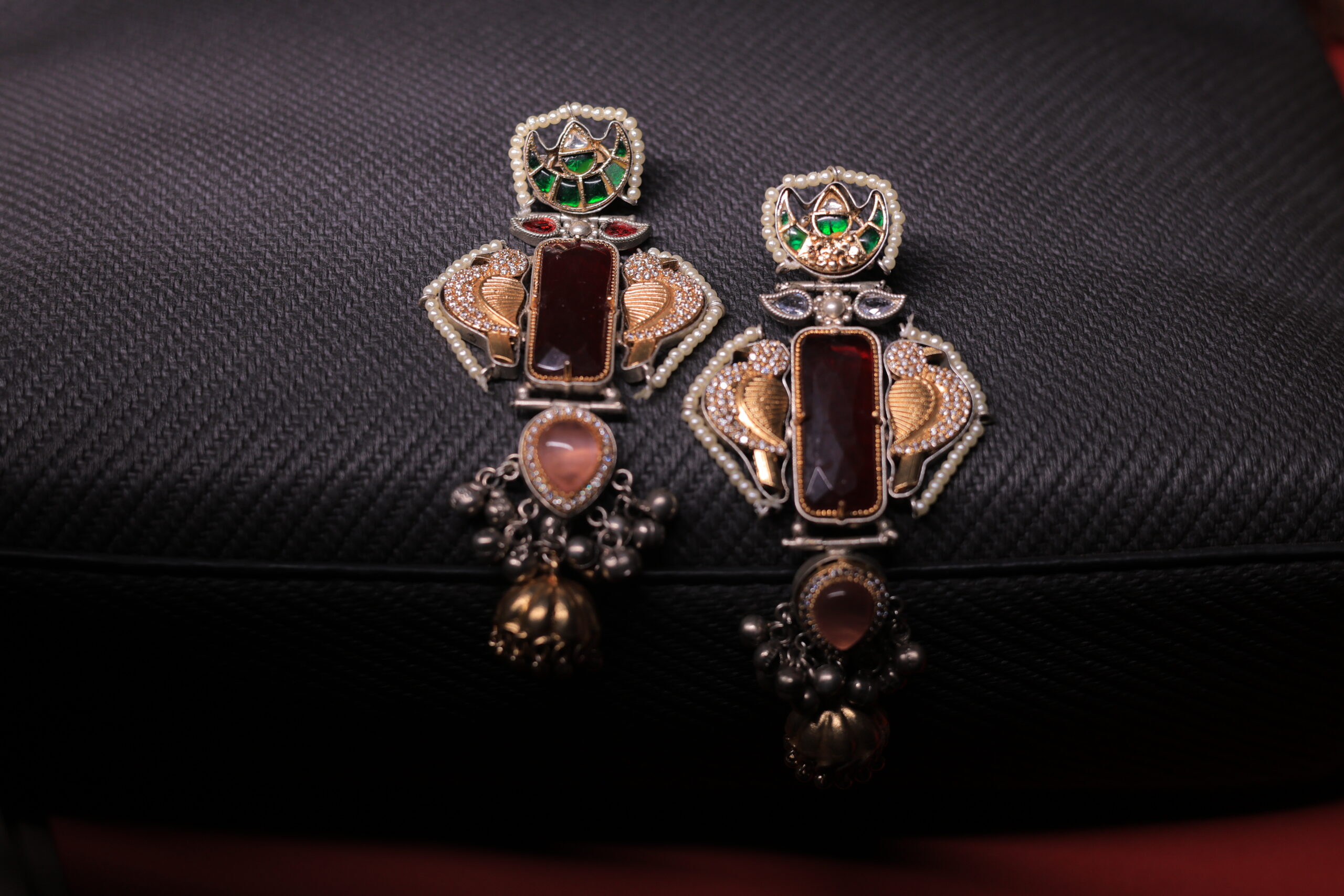 RIVSAM MAHIRA Heritage Maroon Statement Jhumka Earrings - Image 3