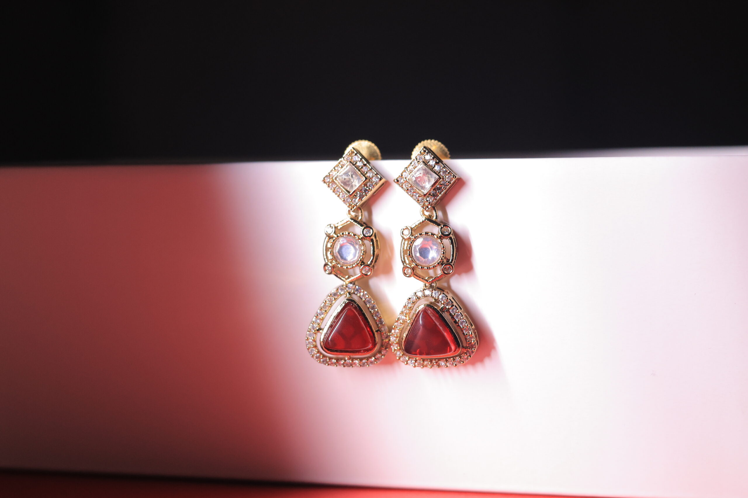 RIVSAM RUBÉRA Red Crystal Statement Drop Earrings - Image 4