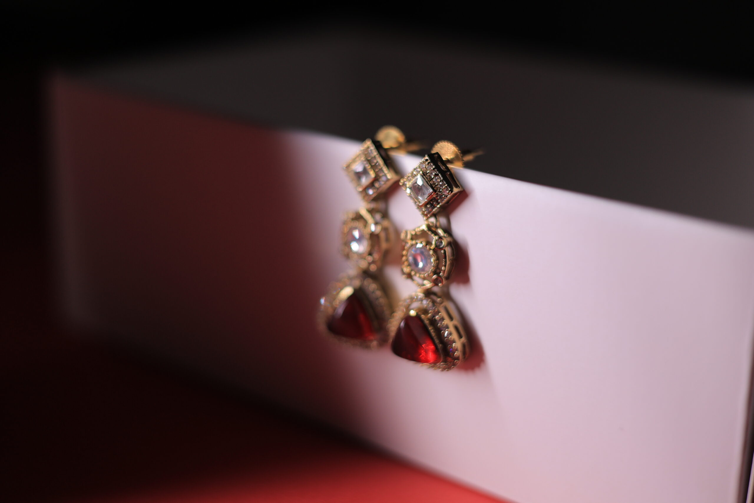 RIVSAM RUBÉRA Red Crystal Statement Drop Earrings - Image 3