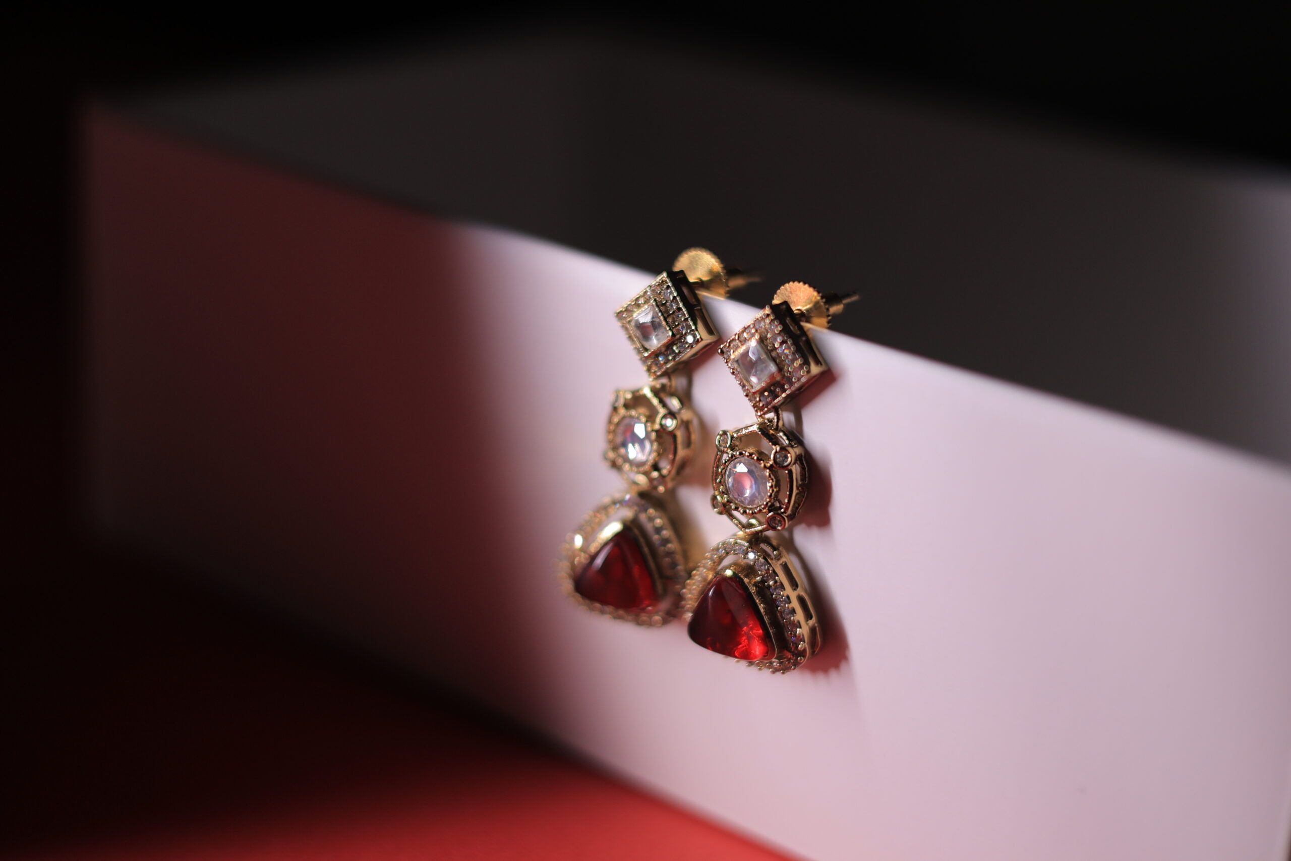 RIVSAM RUBÉRA Red Crystal Statement Drop Earrings - Image 2