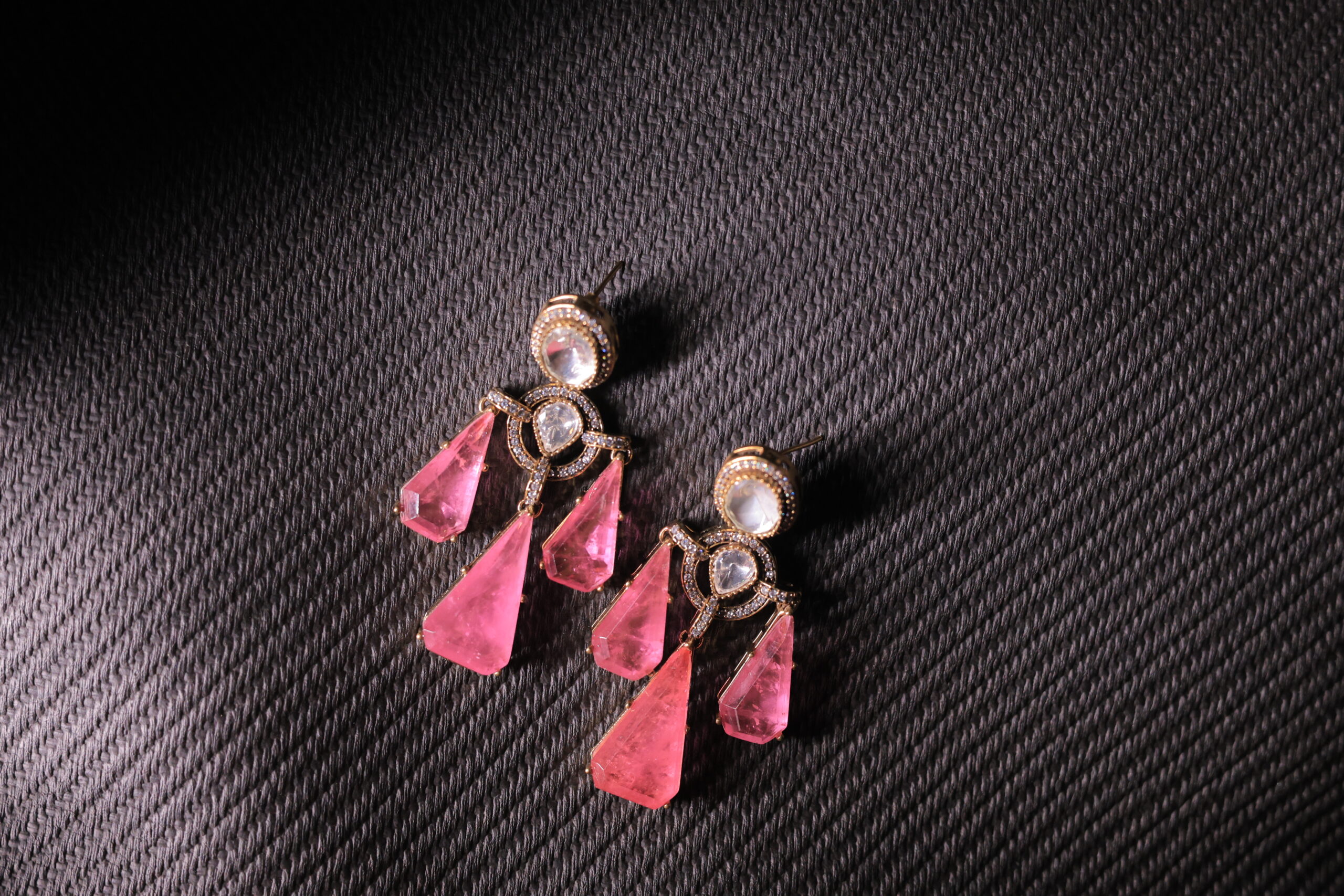 RIVSAM ROSÉLLE Pink Crystal Statement Drop Earrings - Image 2