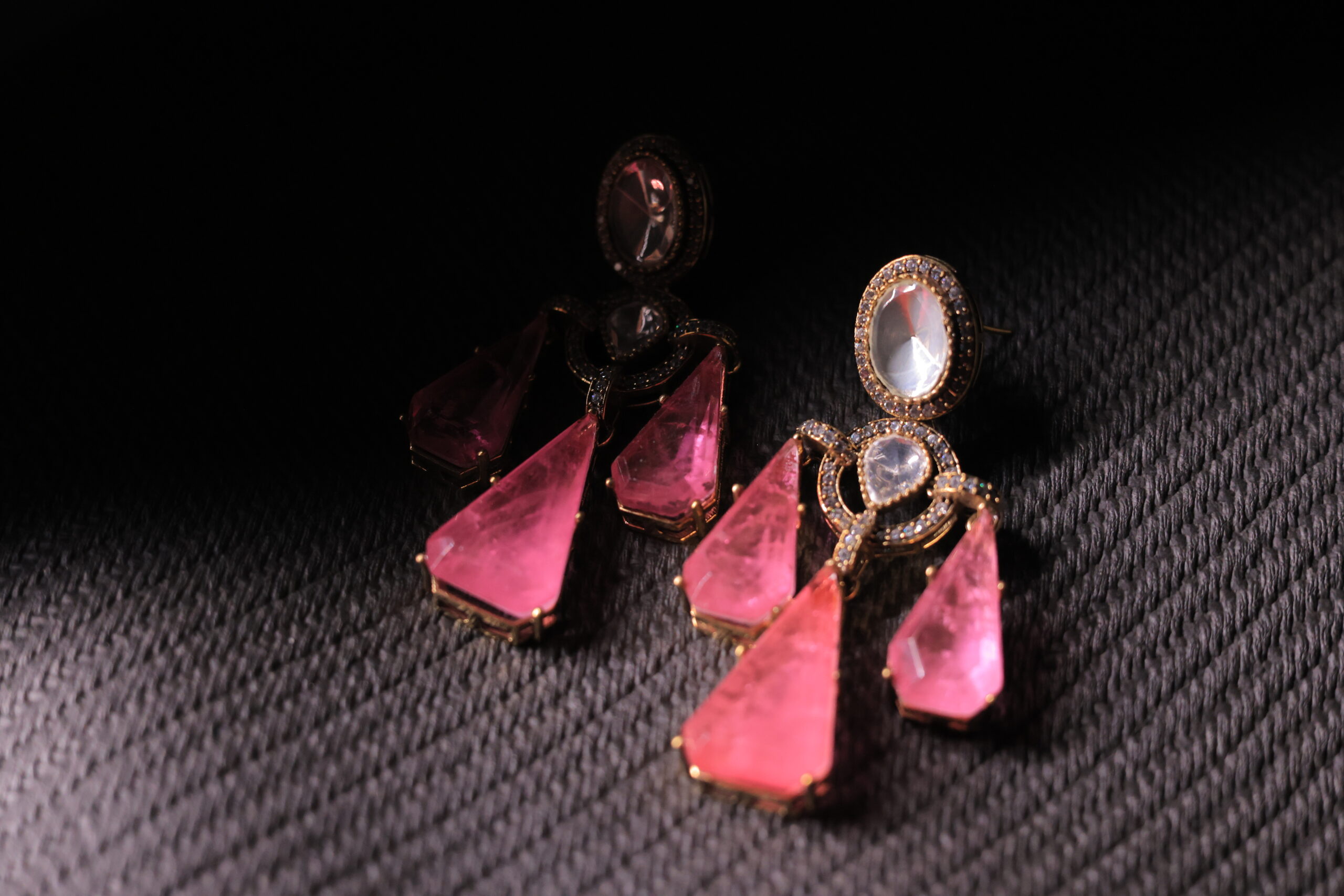 RIVSAM ROSÉLLE Pink Crystal Statement Drop Earrings - Image 3