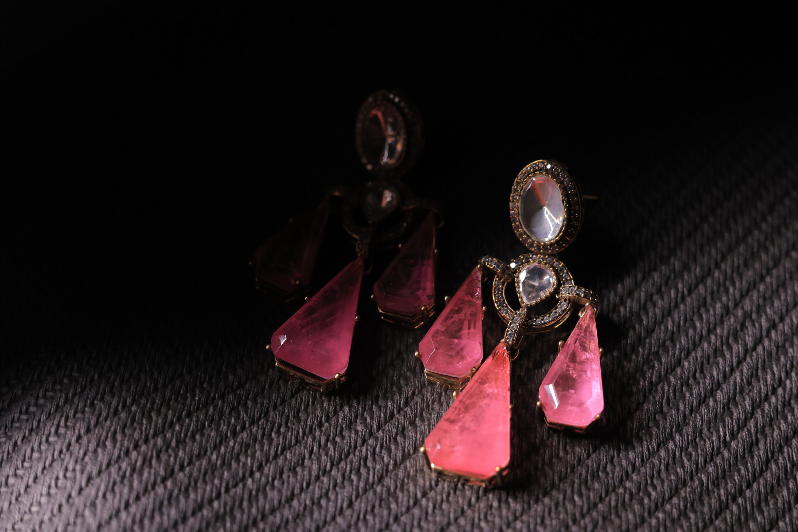 RIVSAM ROSÉLLE Pink Crystal Statement Drop Earrings - Image 4