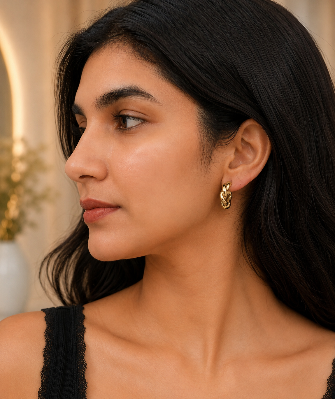 Twisted Gold Hoop Earrings - Image 3